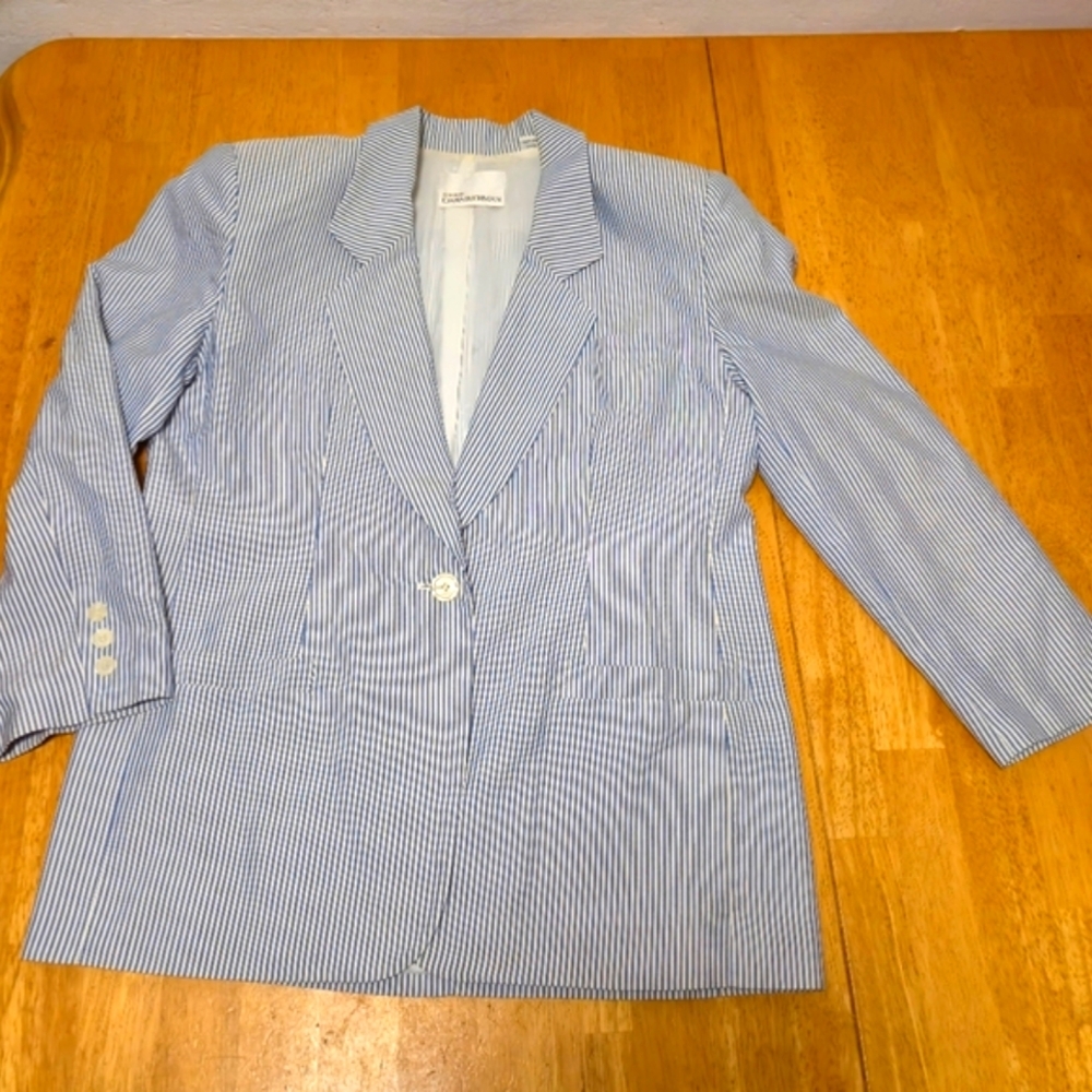 Dana Buchman Blue‎ and White Striped Blazer
